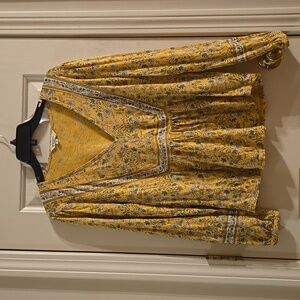 Lucky Brand Yellow Floral V-Neck Blouse